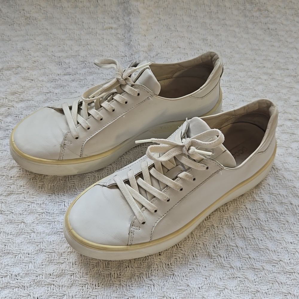 ECCO White Leather Sneakers Lace-Up Casual Shoes (Womens) Size 40